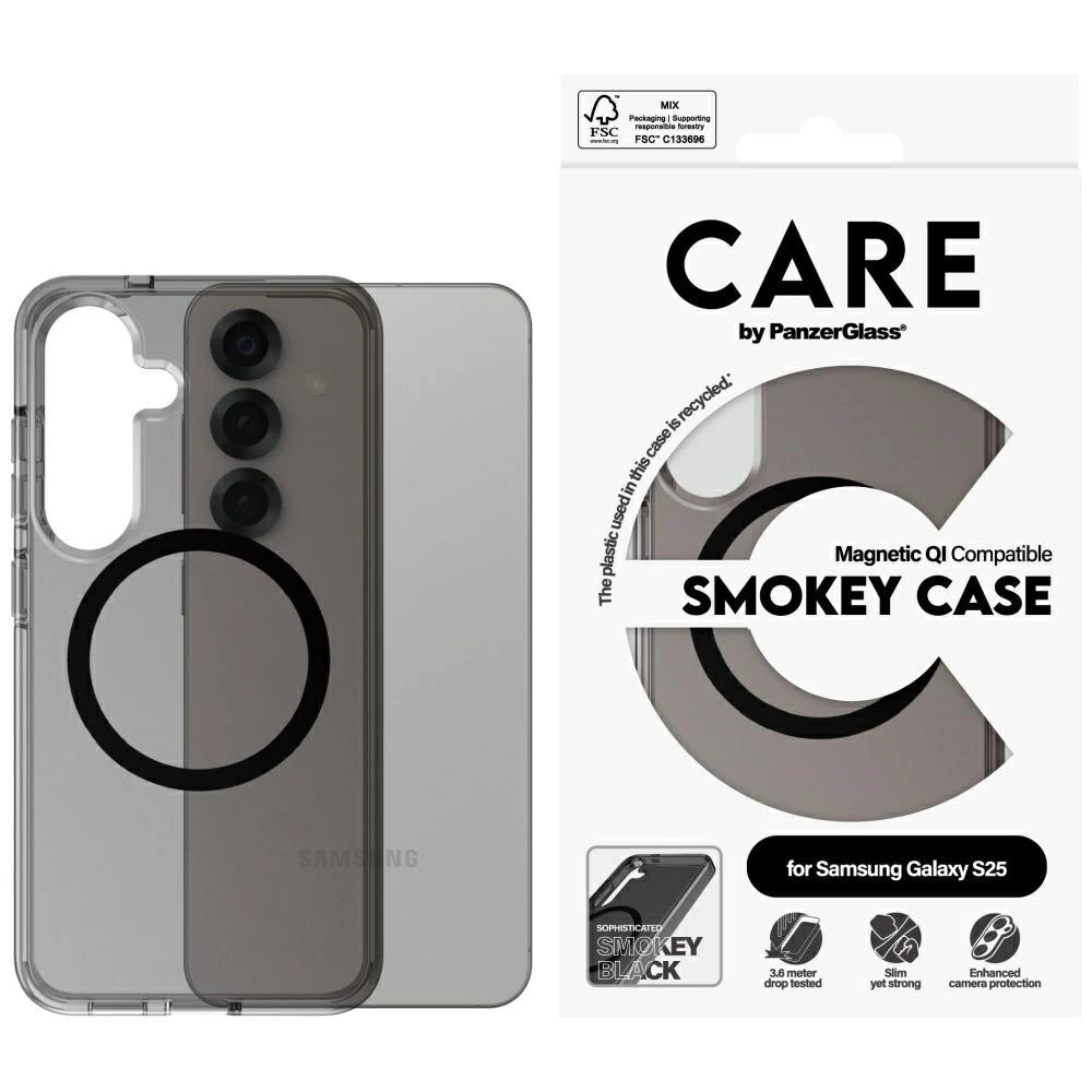 CARE by PanzerGlass Flagship Urban Combat Black QI Case for Samsung Galaxy S25 - Semi-transparent Smoke_0