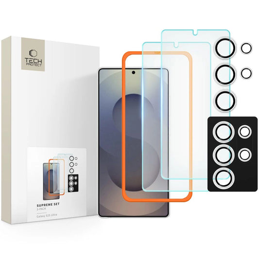 Tech-Protect Supreme Set for Samsung Galaxy S25 Ultra 2x Tempered Glass Screen Protector / Camera Tempered Glass - Clear_0