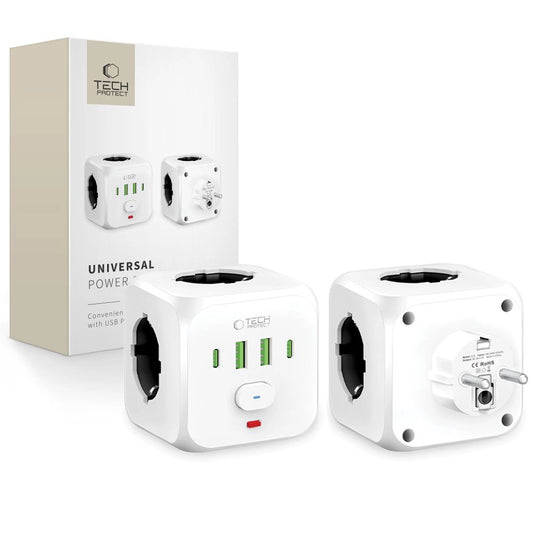 Tech-Protect PCL3x4 Power Strip, 2x USB-A, 2x USB-C, 3x AC Type Schuko - White_0