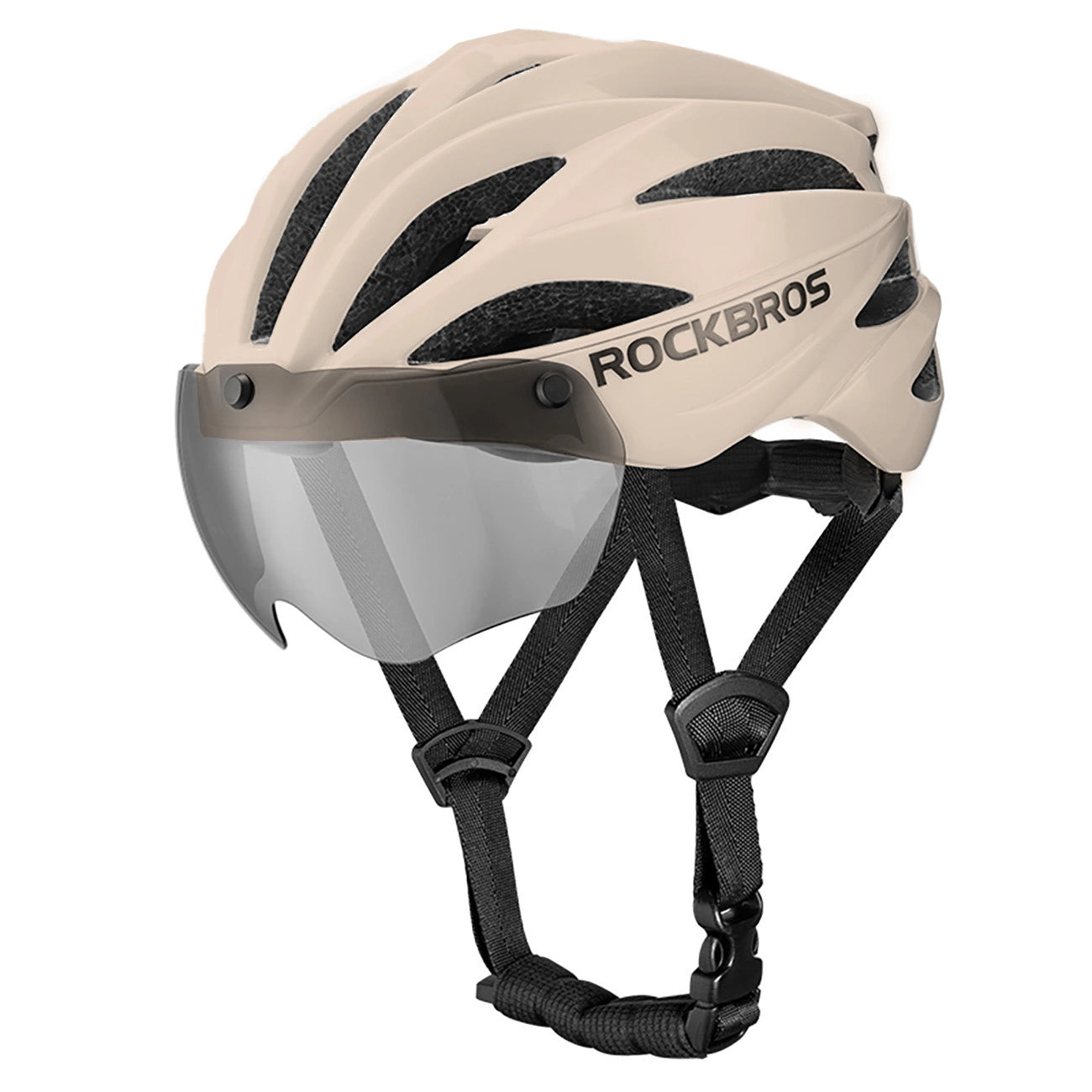 Rockbros Bike Helmet with Visor, Detachable UV Protective Goggles, Unisex - Brown_1