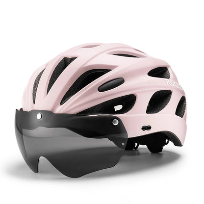 Rockbros Bike Helmet with Visor, Detachable UV Goggles, Detachable Visor, Unisex - Pink_1