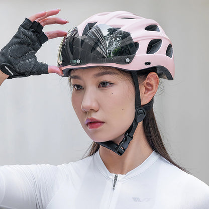 Rockbros Bike Helmet with Visor, Detachable UV Goggles, Detachable Visor, Unisex - Pink_11