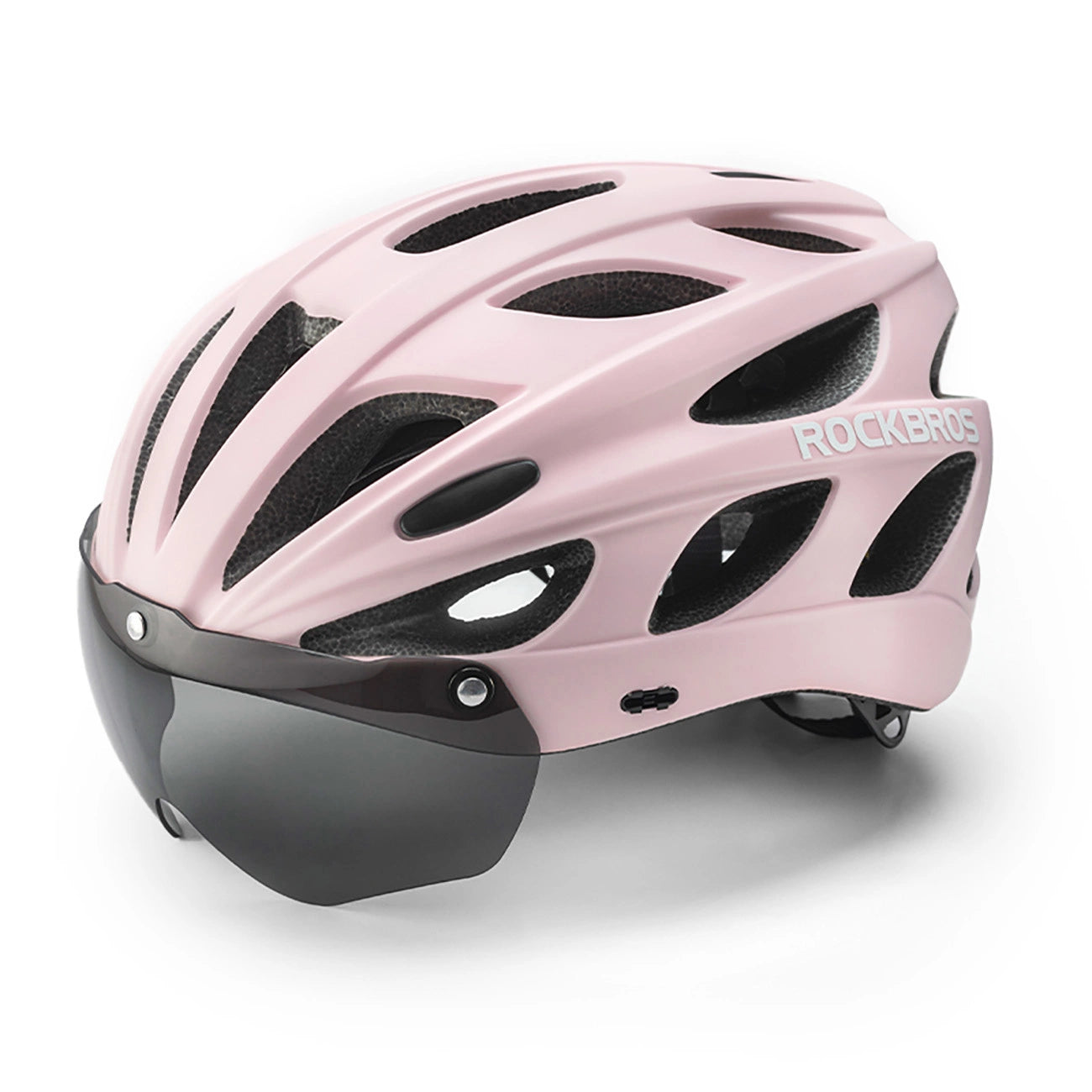 Rockbros Bike Helmet with Visor, Detachable UV Goggles, Detachable Visor, Unisex - Pink_0