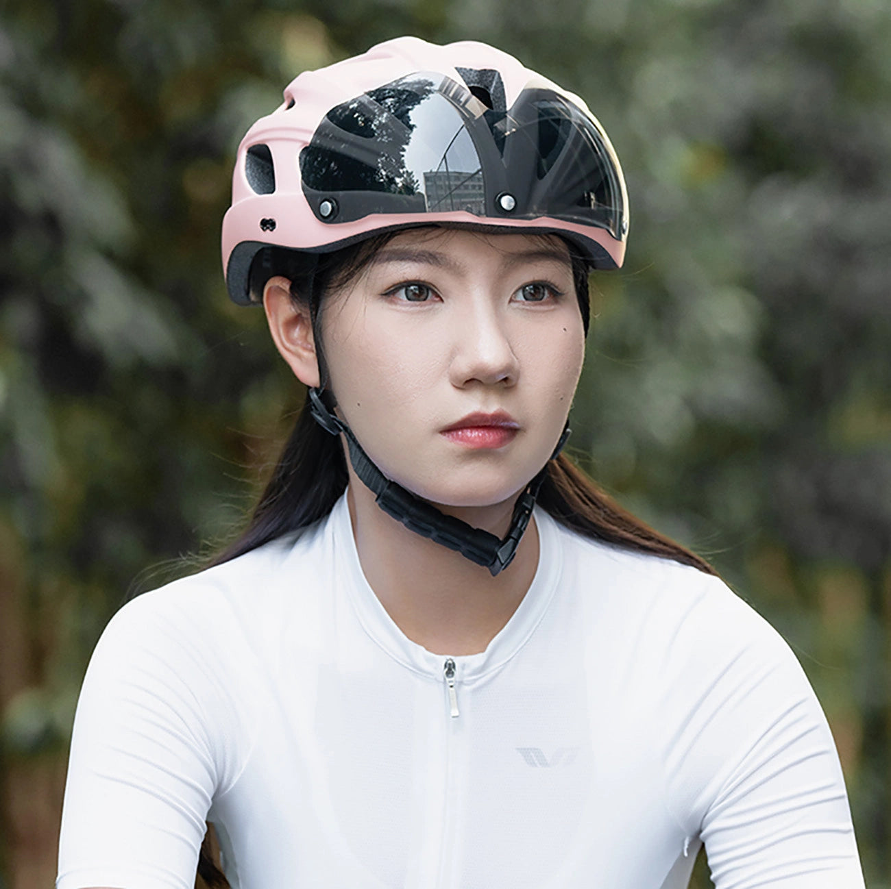 Rockbros Bike Helmet with Visor, Detachable UV Goggles, Detachable Visor, Unisex - Pink_5