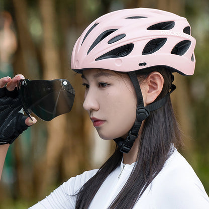 Rockbros Bike Helmet with Visor, Detachable UV Goggles, Detachable Visor, Unisex - Pink_6