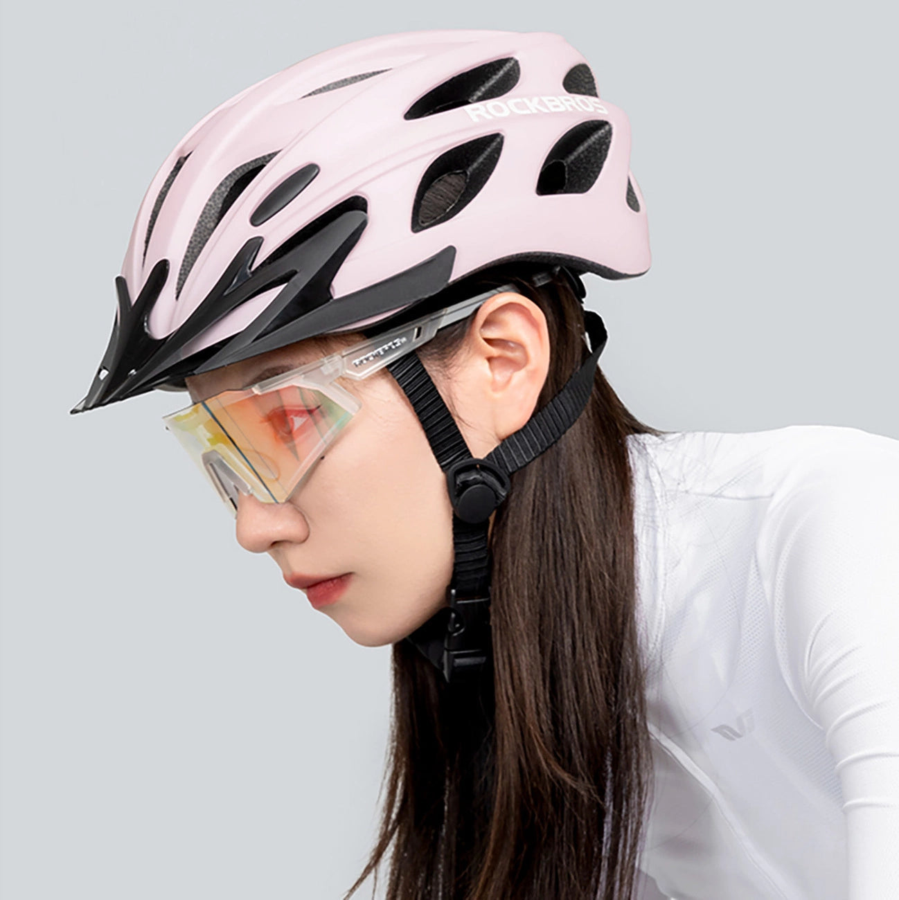 Rockbros Bike Helmet with Visor, Detachable UV Goggles, Detachable Visor, Unisex - Pink_7