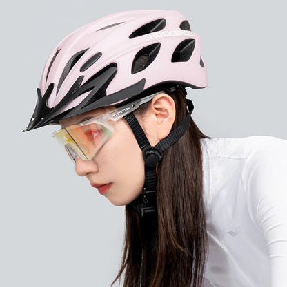 Rockbros Bike Helmet with Visor, Detachable UV Goggles, Detachable Visor, Unisex - Pink_7