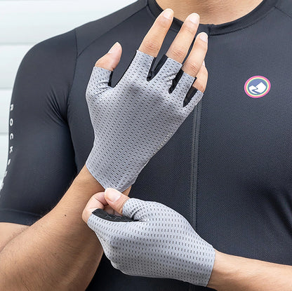 Rockbros Breathable Short Finger Cycling Gloves, Size: S - Gray_6