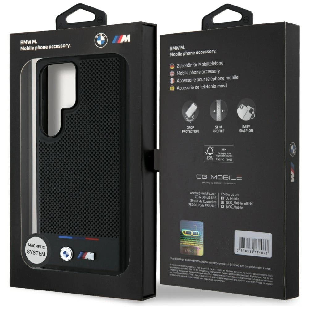 BMW Leather Tricolor Stripe MagSafena Samsung Galaxy S25 Ultra Case - Black_7