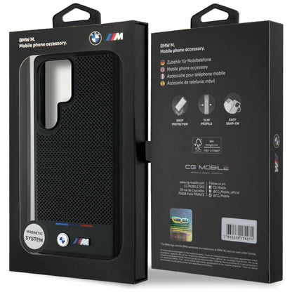BMW Leather Tricolor Stripe MagSafena Samsung Galaxy S25 Ultra Case - Black_7
