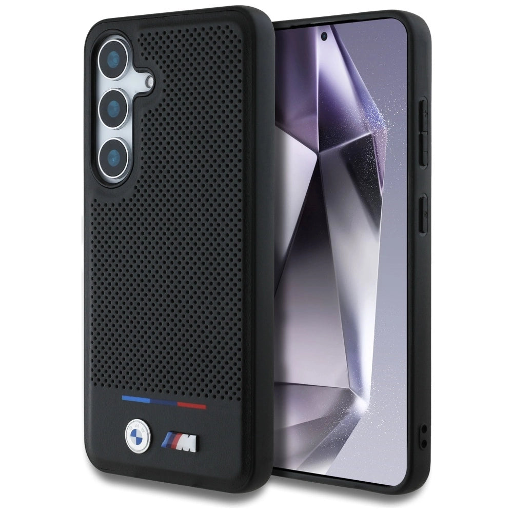 BMW Leather Tricolor Stripe MagSafe Case for Samsung Galaxy S25+ - Black_0