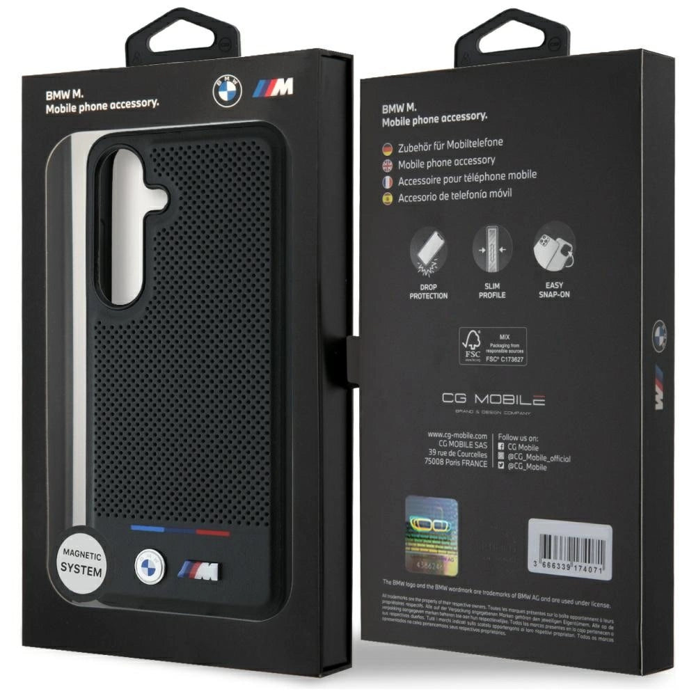 BMW Leather Tricolor Stripe MagSafe Case for Samsung Galaxy S25+ - Black_7