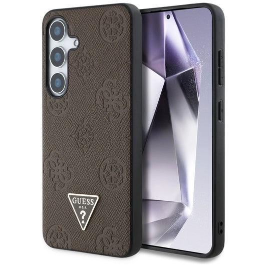 Guess Grained Hot Stamp Peony Pattern Triangle Logo MagSafe Case for Samsung Galaxy S25 - Brown_0