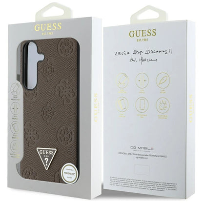 Guess Grained Hot Stamp Peony Pattern Triangle Logo MagSafe Case for Samsung Galaxy S25 - Brown_7