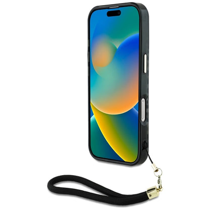 Guess HC IML Leopard Triangle Cord Strap MagSafe case for iPhone 16 - black_3