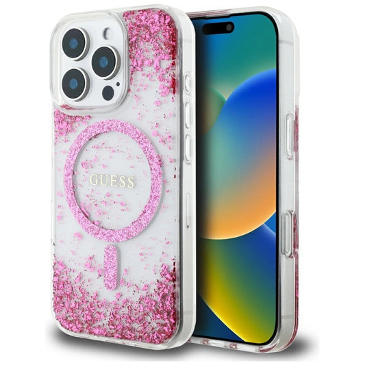 Guess HC Resin Bottom Glitter MagSafe iPhone 16 Pro Case - Pink_0