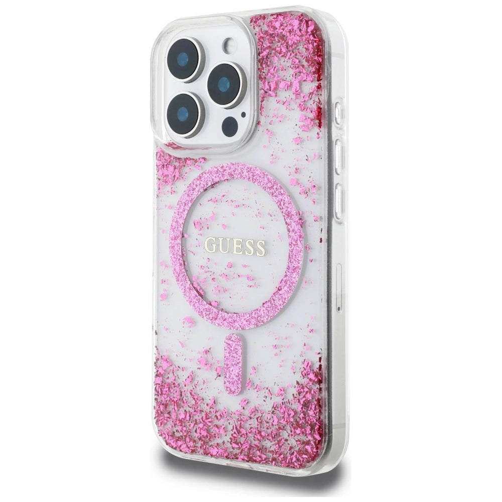 Guess HC Resin Bottom Glitter MagSafe iPhone 16 Pro Case - Pink_1