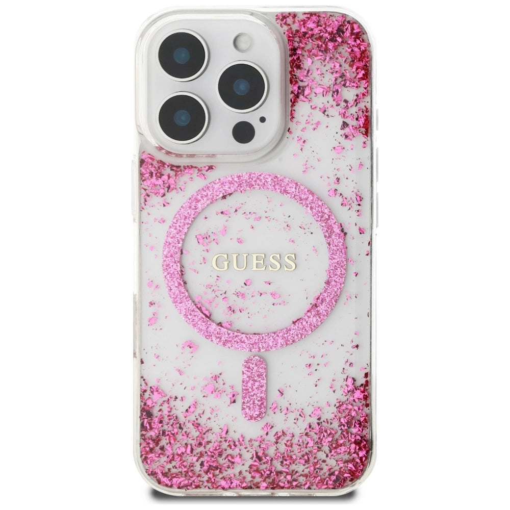 Guess HC Resin Bottom Glitter MagSafe iPhone 16 Pro Case - Pink_2