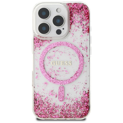 Guess HC Resin Bottom Glitter MagSafe iPhone 16 Pro Case - Pink_2