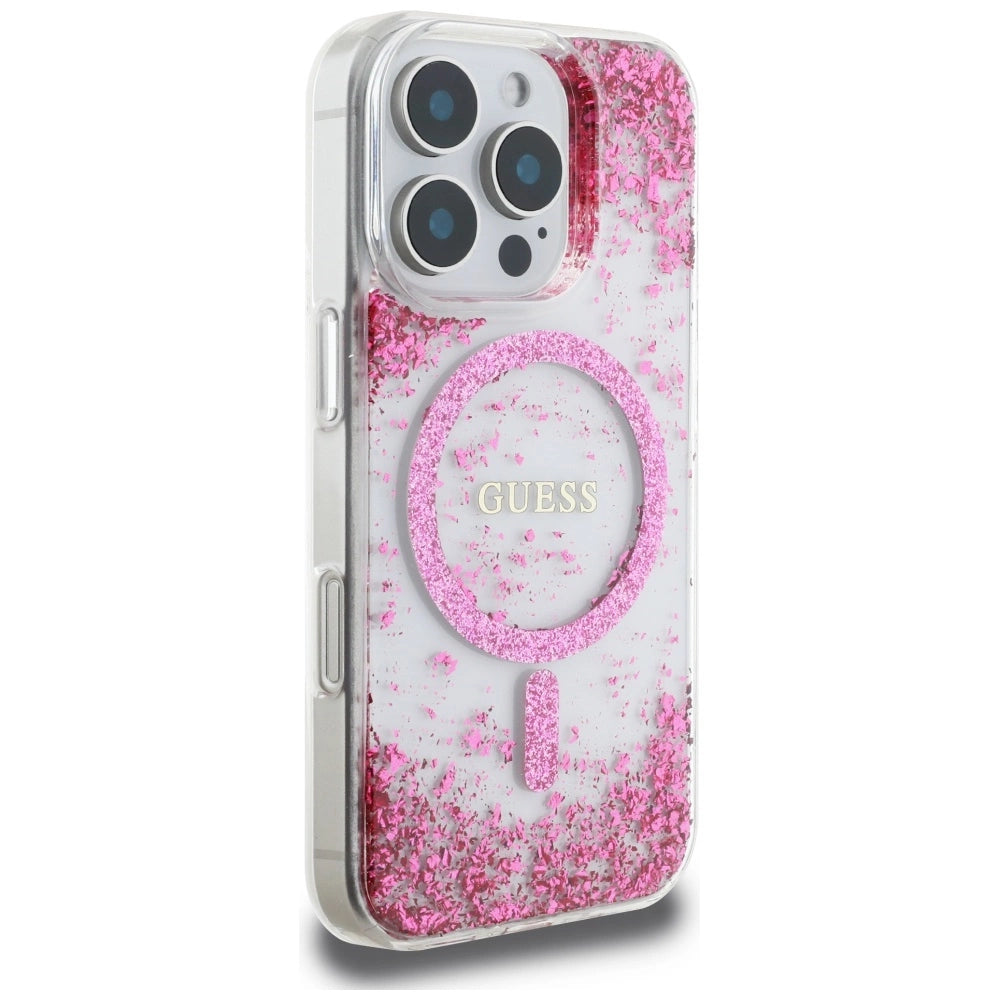 Guess HC Resin Bottom Glitter MagSafe iPhone 16 Pro Case - Pink_3
