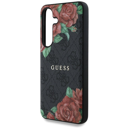 Guess Leather 4G Flowers Print Metal Classic Logo MagSafe Case for Samsung Galaxy S25 - Black_5