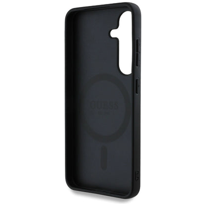 Guess Leather 4G Flowers Print Metal Classic Logo MagSafe Case for Samsung Galaxy S25 - Black_6