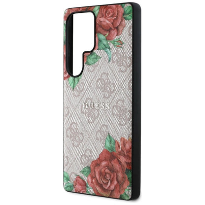 Guess Leather 4G Flowers Print Metal Classic Logo MagSafe Case for Samsung Galaxy S25 Ultra - Pink_5