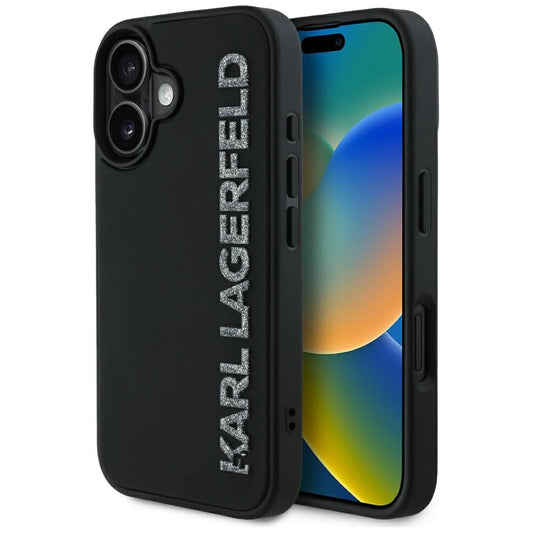 Karl Lagerfeld HC 3D Rubber Elongated Glitter iPhone 16 Case - Black_0