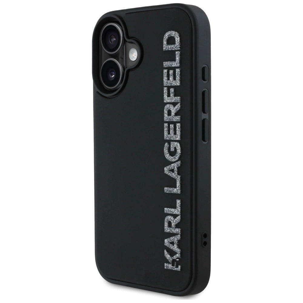 Karl Lagerfeld HC 3D Rubber Elongated Glitter iPhone 16 Case - Black_1