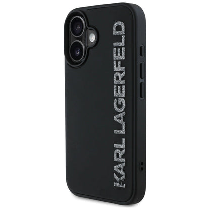 Karl Lagerfeld HC 3D Rubber Elongated Glitter iPhone 16 Case - Black_1