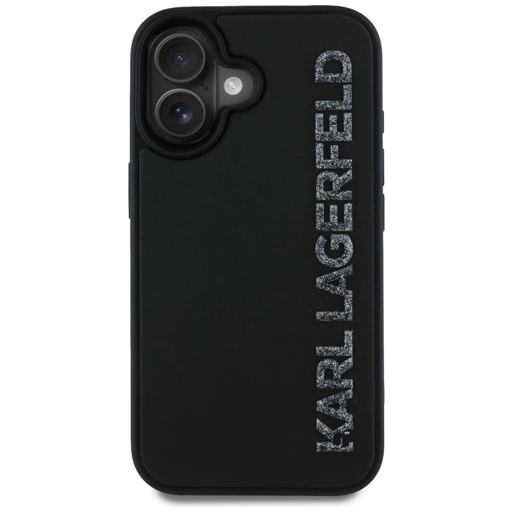 Karl Lagerfeld HC 3D Rubber Elongated Glitter iPhone 16 Case - Black_2