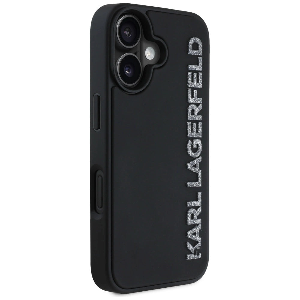 Karl Lagerfeld HC 3D Rubber Elongated Glitter iPhone 16 Case - Black_3