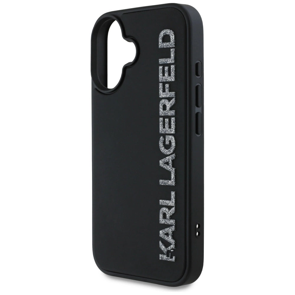 Karl Lagerfeld HC 3D Rubber Elongated Glitter iPhone 16 Case - Black_5