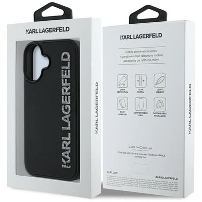 Karl Lagerfeld HC 3D Rubber Elongated Glitter iPhone 16 Case - Black_7