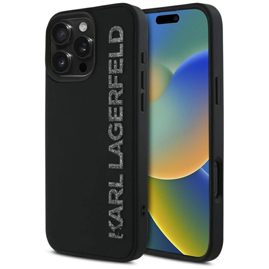 Karl Lagerfeld HC 3D Rubber Elongated Glitter iPhone 16 Pro Case - Black_0