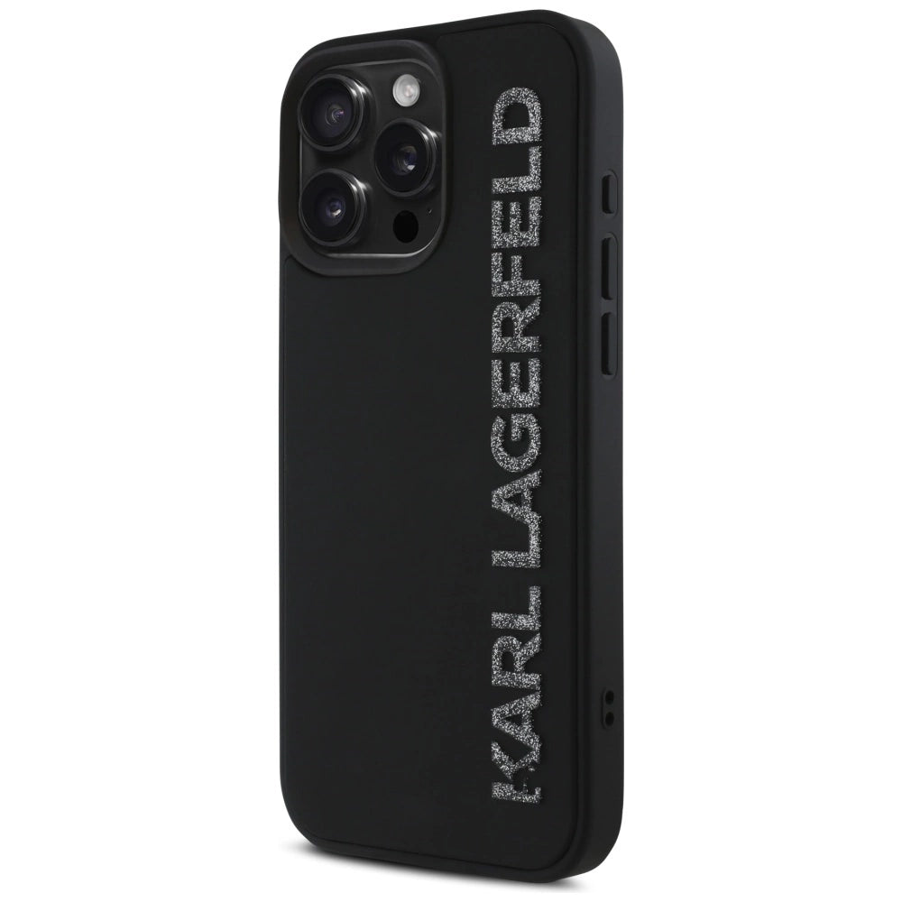 Karl Lagerfeld HC 3D Rubber Elongated Glitter iPhone 16 Pro Case - Black_1