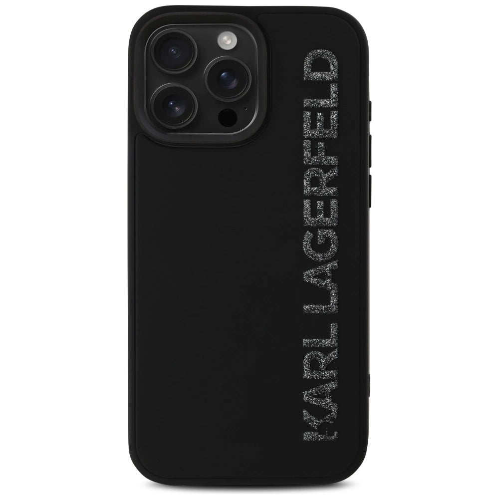 Karl Lagerfeld HC 3D Rubber Elongated Glitter iPhone 16 Pro Case - Black_2