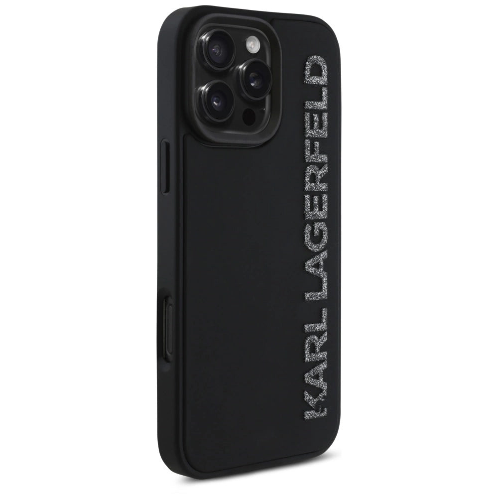 Karl Lagerfeld HC 3D Rubber Elongated Glitter iPhone 16 Pro Case - Black_3