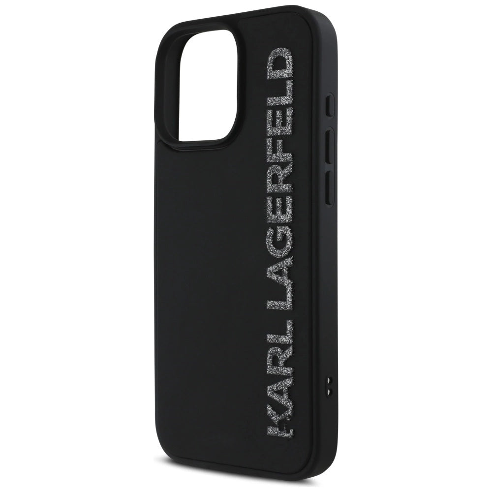 Karl Lagerfeld HC 3D Rubber Elongated Glitter iPhone 16 Pro Case - Black_5
