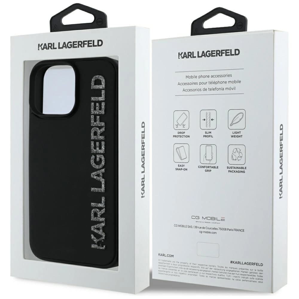 Karl Lagerfeld HC 3D Rubber Elongated Glitter iPhone 16 Pro Case - Black_7
