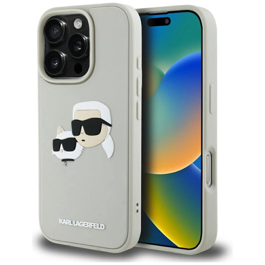 Karl Lagerfeld HC 3D Rubber Double Heads iPhone 16 Pro Case - Beige_0