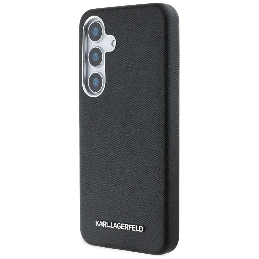 Karl Lagerfeld Saffiano Full Wrapped Elongated Metal Logo MagSafe Case for Samsung Galaxy S25 - Black_1