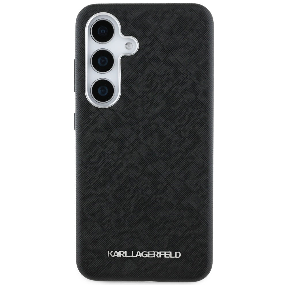 Karl Lagerfeld Saffiano Full Wrapped Elongated Metal Logo MagSafe Case for Samsung Galaxy S25 - Black_2