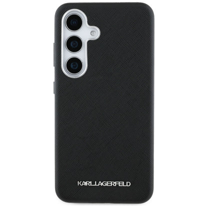 Karl Lagerfeld Saffiano Full Wrapped Elongated Metal Logo MagSafe Case for Samsung Galaxy S25 - Black_2