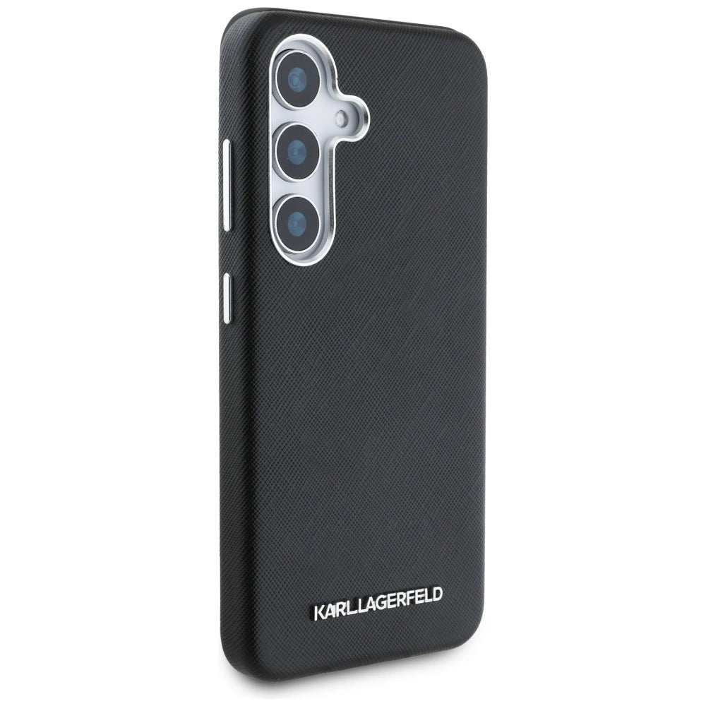 Karl Lagerfeld Saffiano Full Wrapped Elongated Metal Logo MagSafe Case for Samsung Galaxy S25 - Black_3