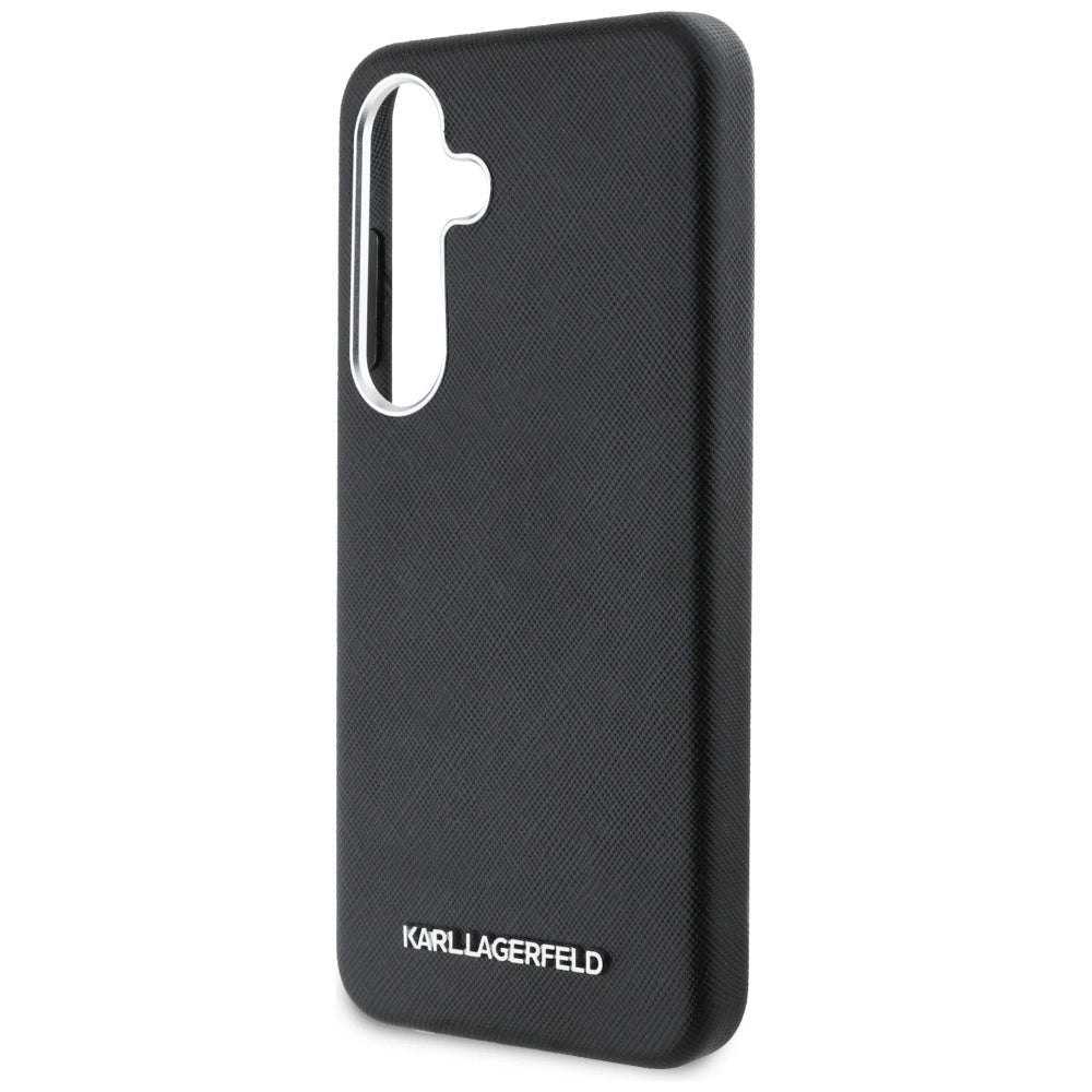 Karl Lagerfeld Saffiano Full Wrapped Elongated Metal Logo MagSafe Case for Samsung Galaxy S25 - Black_5