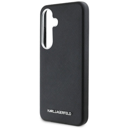 Karl Lagerfeld Saffiano Full Wrapped Elongated Metal Logo MagSafe Case for Samsung Galaxy S25 - Black_5