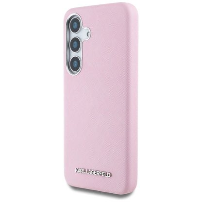 Karl Lagerfeld Saffiano Full Wrapped Elongated Metal Logo MagSafe Case for Samsung Galaxy S25 - Pink_1