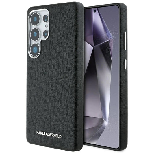 Karl Lagerfeld Saffiano Full Wrapped Elongated Metal Logo MagSafe Case for Samsung Galaxy S25 Ultra - Black_0