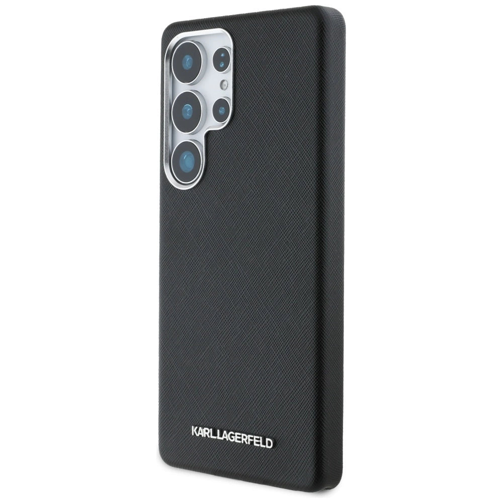 Karl Lagerfeld Saffiano Full Wrapped Elongated Metal Logo MagSafe Case for Samsung Galaxy S25 Ultra - Black_1